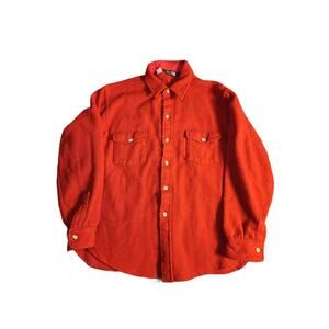 70's Vintage Wool Flannel Button Up Lands End Mens XL Red Long Sleeve 80's